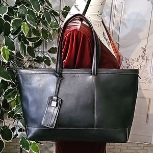 Lodis Black Tan Stitched Tote Bag